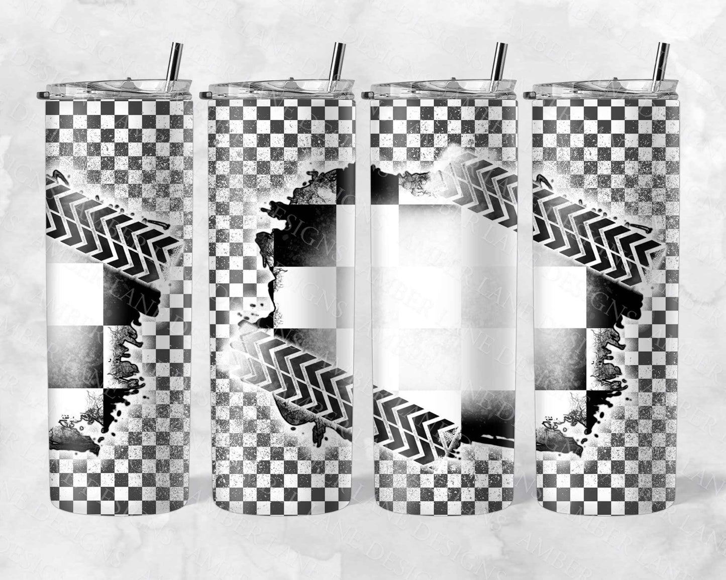 Racing checks bleach 20oz SKINNY TUMBLER straight wrap 1 jpeg file