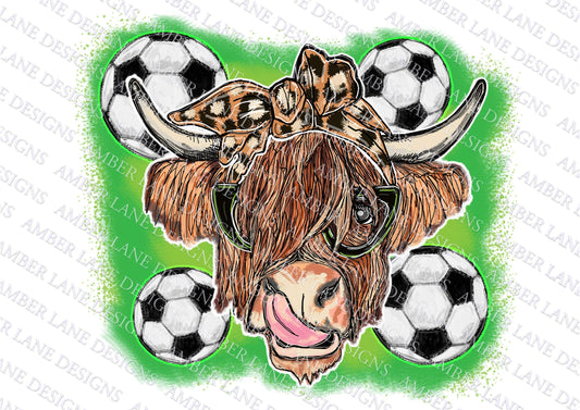 Soccer highland cow bandana and glasses PNG