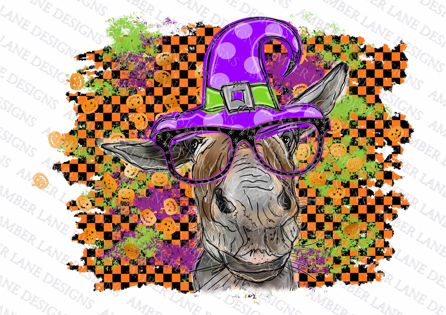 Donkey with Purple Halloween Witches hat PNG file