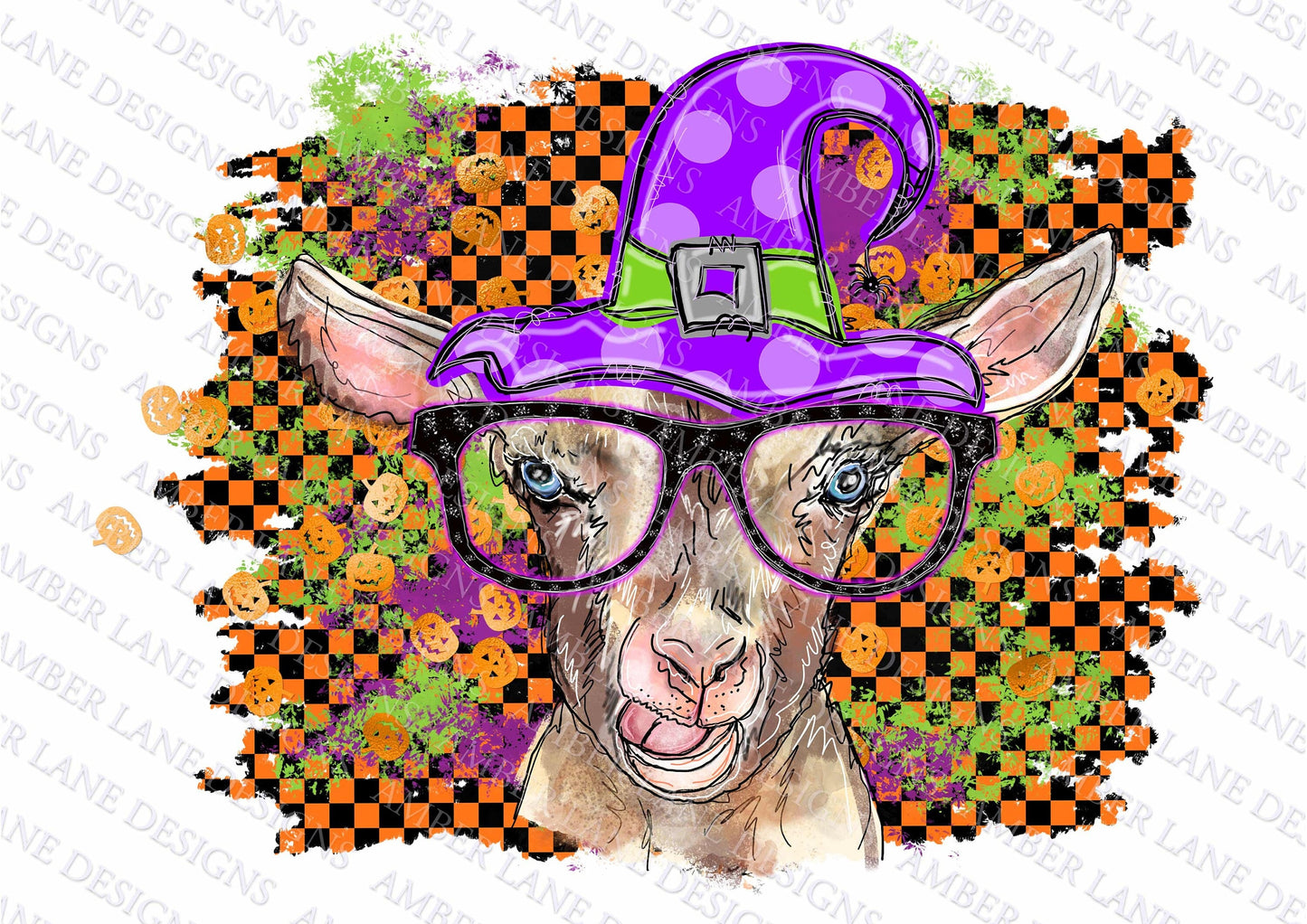 Goat with Purple Witches Hat Halloween PNG