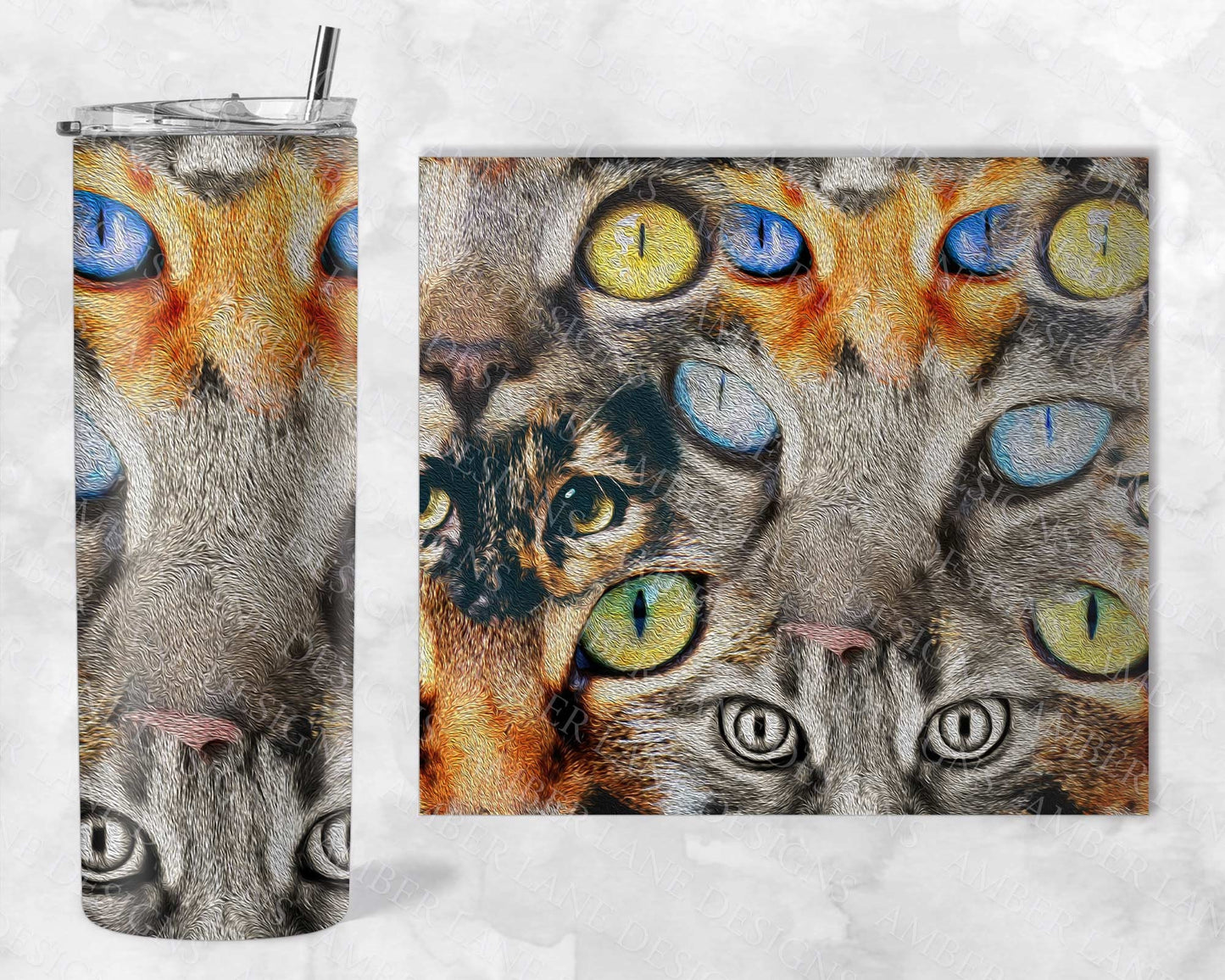 Cats eyes collage 20oz SKINNY TUMBLER straight wrap seamless
