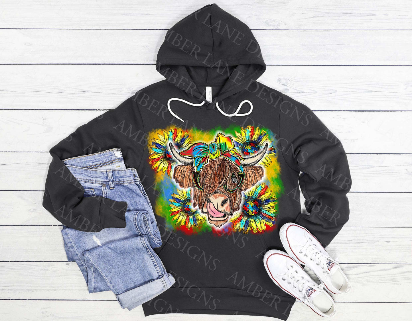 Autism Highland Cow bandana and glasses PNG file