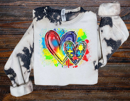 Autism puzzle hearts with paint splats png file