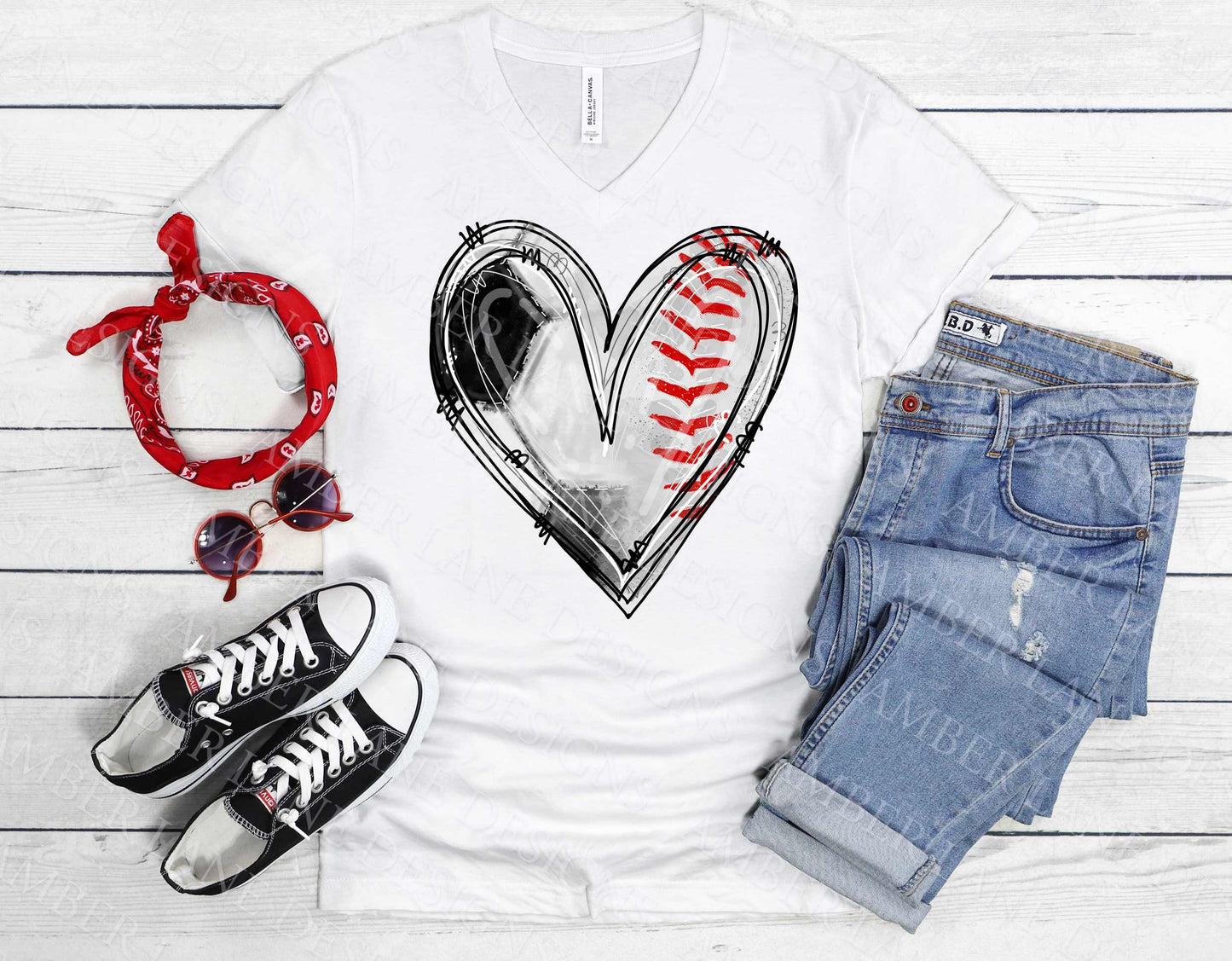 Half baseball half soccer ball heart png file