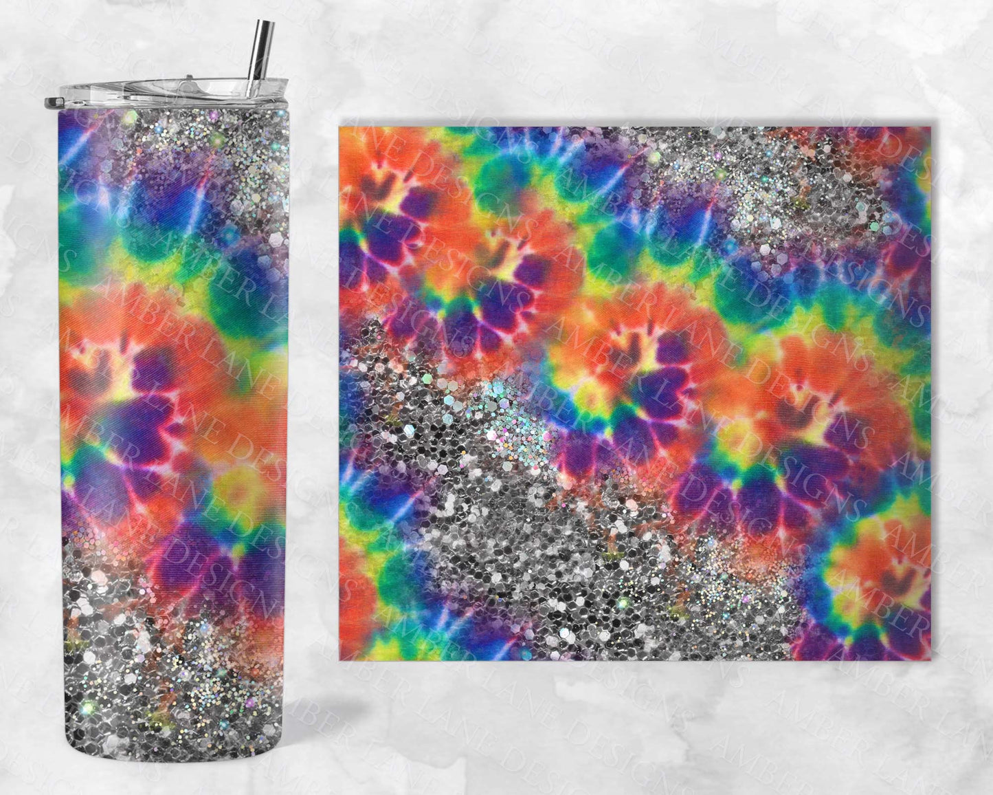 Tie dye Rainbow glitter 20oz SKINNY TUMBLER bundle straight wrap 1 jpeg file