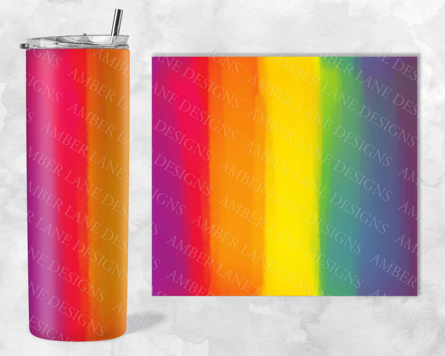 Rainbow watercolor 20oz SKINNY TUMBLER bundle straight wrap 1 jpeg file