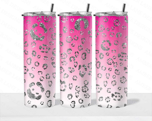 Pink ombre glitter leopard watercolor 20oz SKINNY TUMBLER straight wrap 1 jpeg file