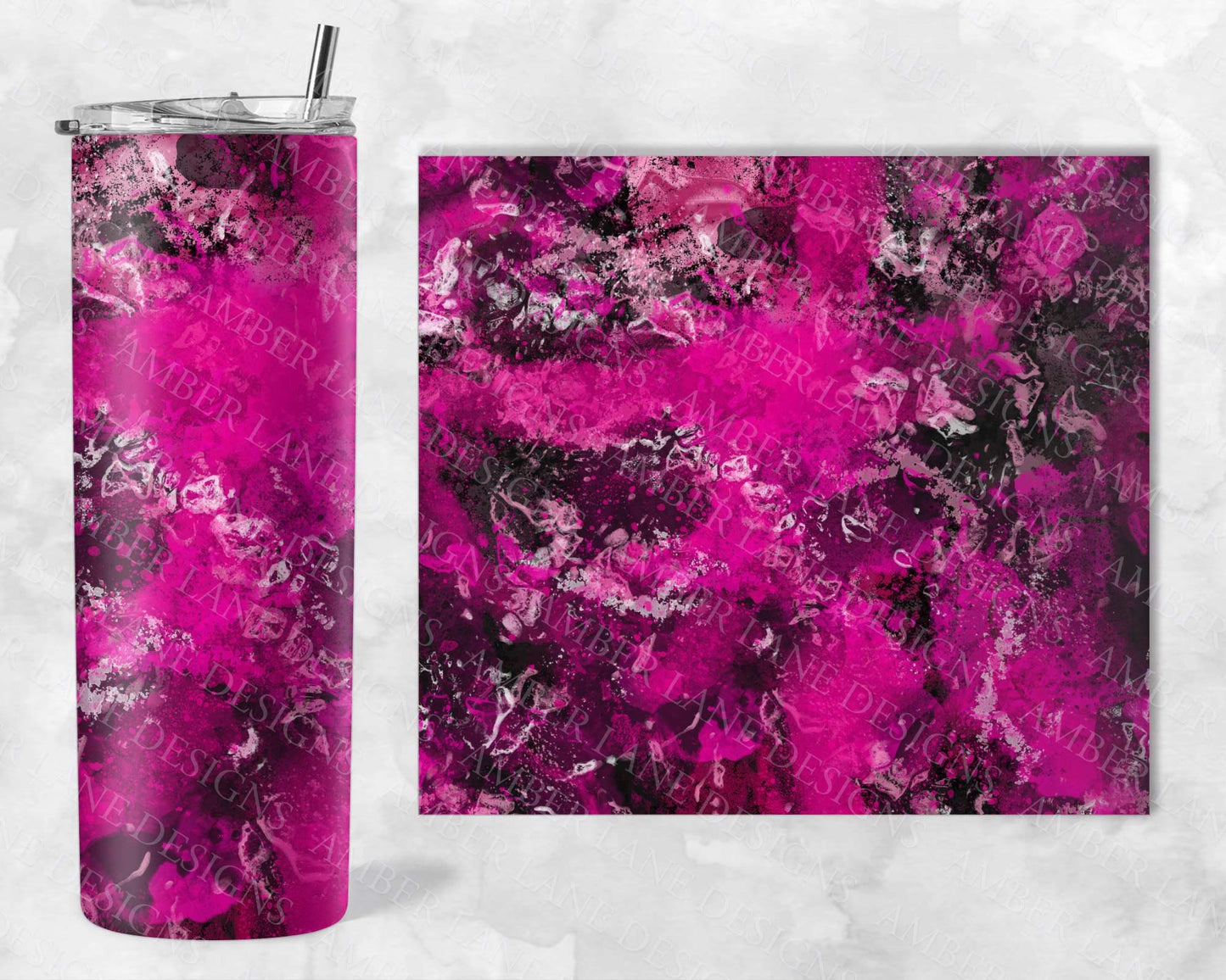 Pink and Black ink swirls 20oz SKINNY TUMBLER straight wrap 1 jpeg file