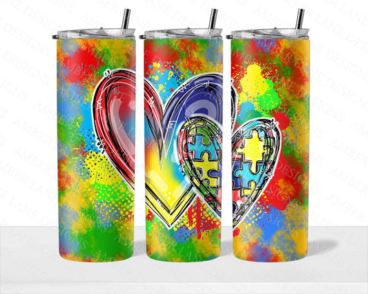 Autism Hearts Heartfelt Spectrum: Autism Hearts Seamless 20oz Tumbler Heartbeat of Acceptance Unending Affection Boundless Love Acceptance