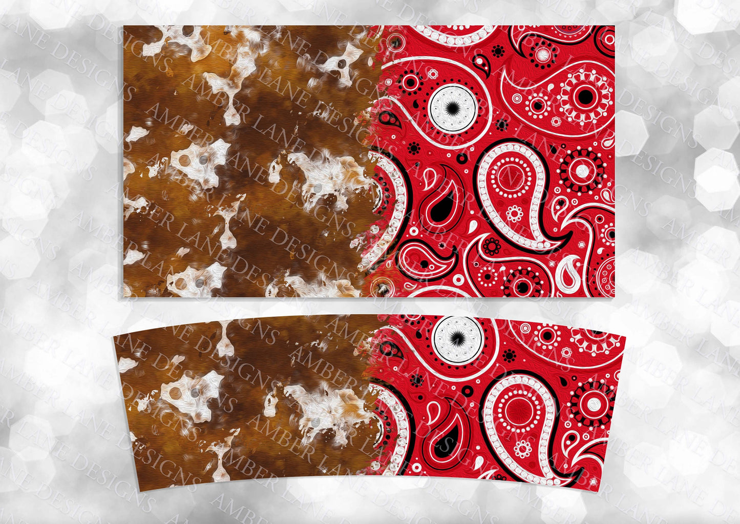 Cowhide and Bandana 40oz TUMBLER Two Piece tumbler sublimation wrap png digital files