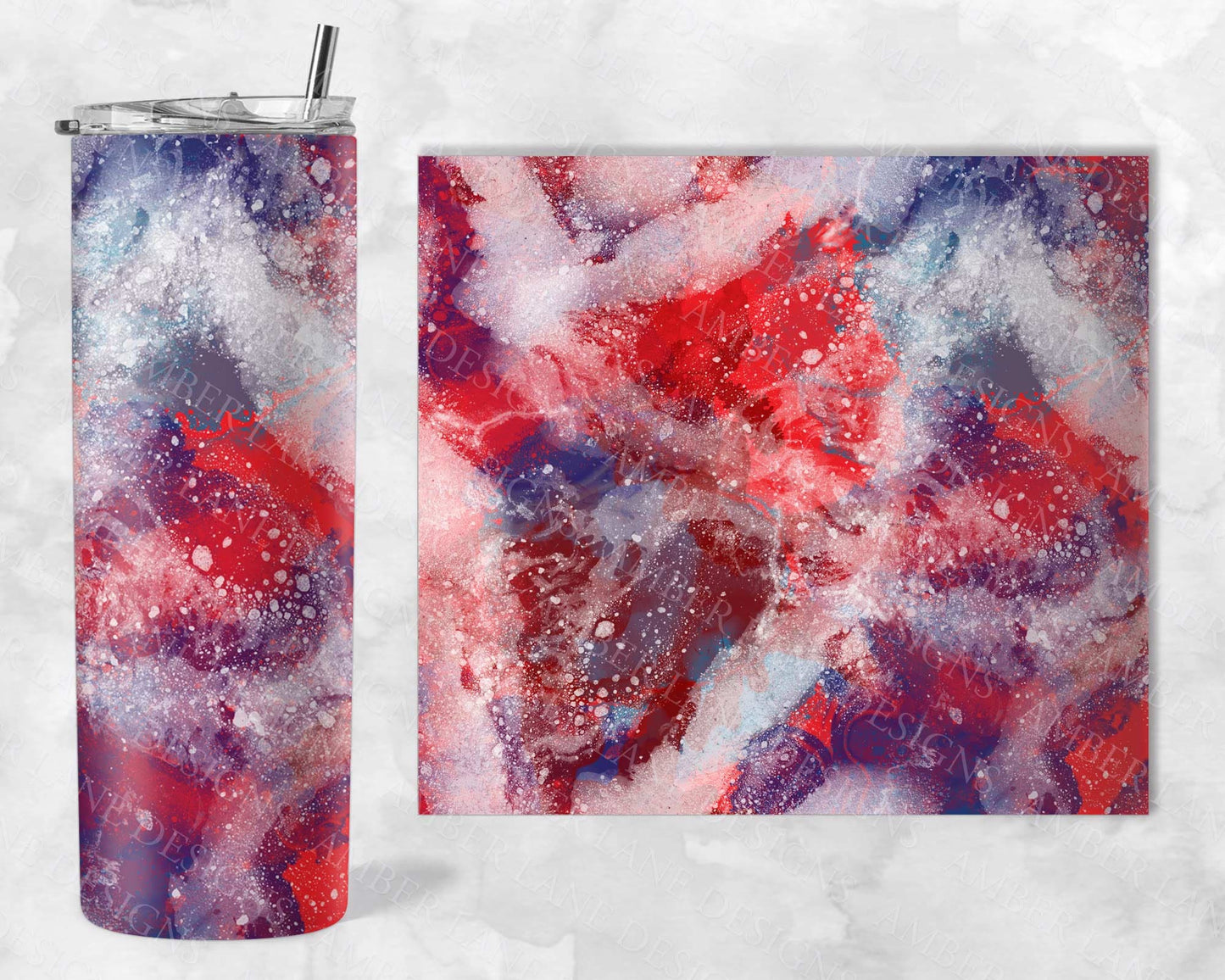 Red White and blue Alcohol ink tumbler 20oz SKINNY TUMBLER straight wrap 1 jpeg file