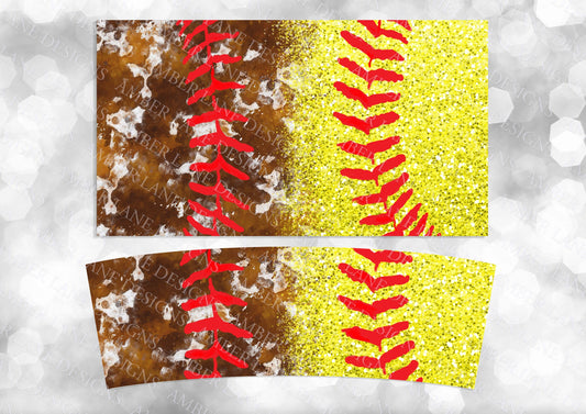 Cowhide Softball Glitter 40oz TUMBLER Two Piece tumbler sublimation wrap png digital files