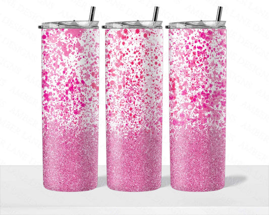 Pink glitter and paint splats 20oz SKINNY TUMBLER straight wrap 2 jpeg files