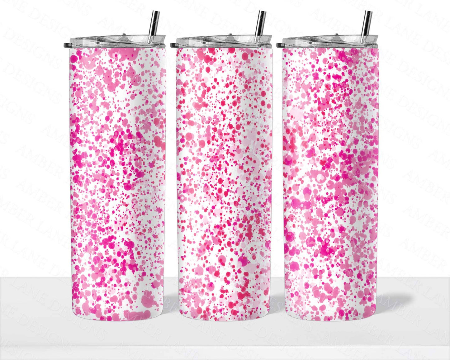 Pink glitter and paint splats 20oz SKINNY TUMBLER straight wrap 2 jpeg files