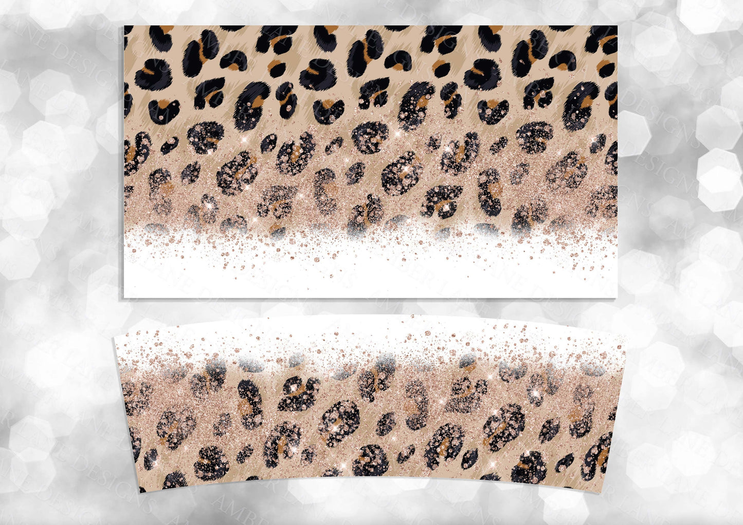 Leopard and Rose Gold Glitter 40oz TUMBLER Two Piece tumbler sublimation wrap png digital files