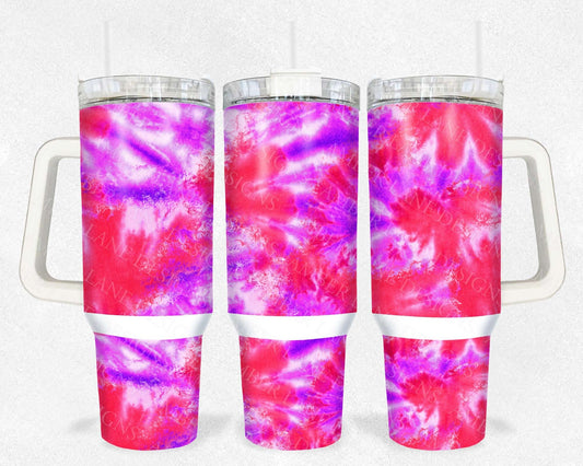 Pretty in Pink: Tie-Dye 40oz Tumbler Two-Piece Set Radiant Reverie Bubblegum Burst Floral Fusion Cotton Candy Bliss