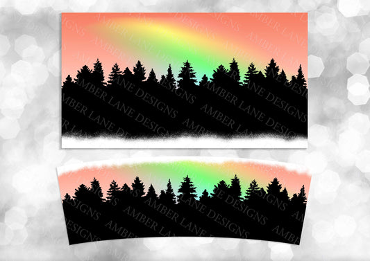 Forest Silhouette Rainbow Sunset 40oz TUMBLER Two Piece tumbler sublimation wrap png digital files