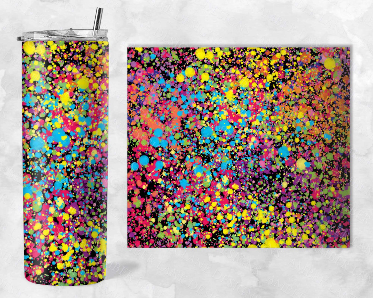 Rainbow splatter 20oz SKINNY TUMBLER straight wrap 1 Jpeg file