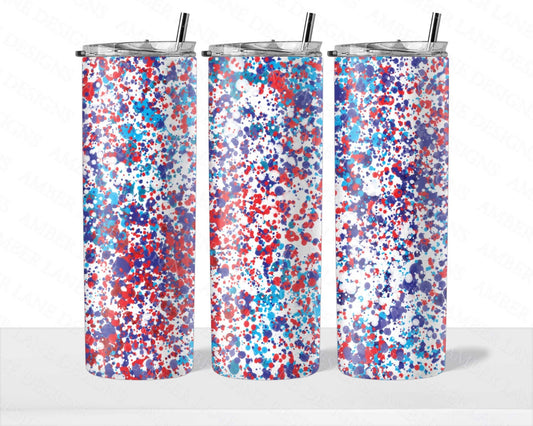 USA red white and blue paint splatter 20oz SKINNY TUMBLER straight wrap 1 jpeg file