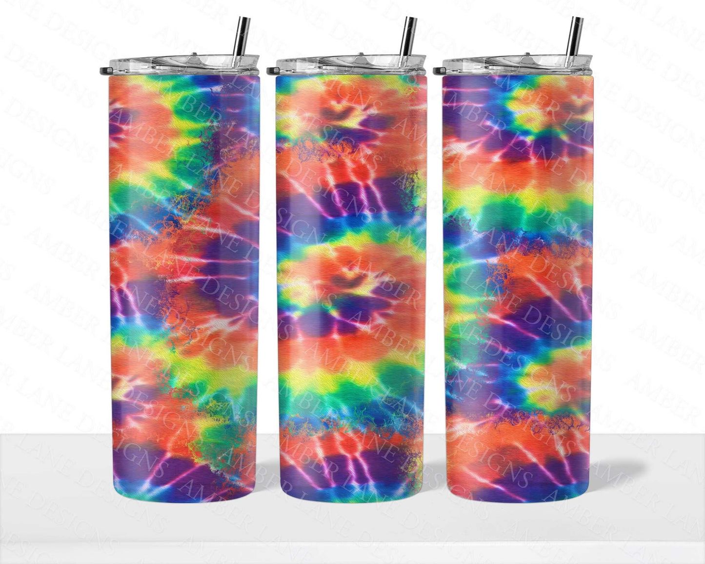 Rainbow tie dye 20oz SKINNY TUMBLER straight wrap 1 jpeg file