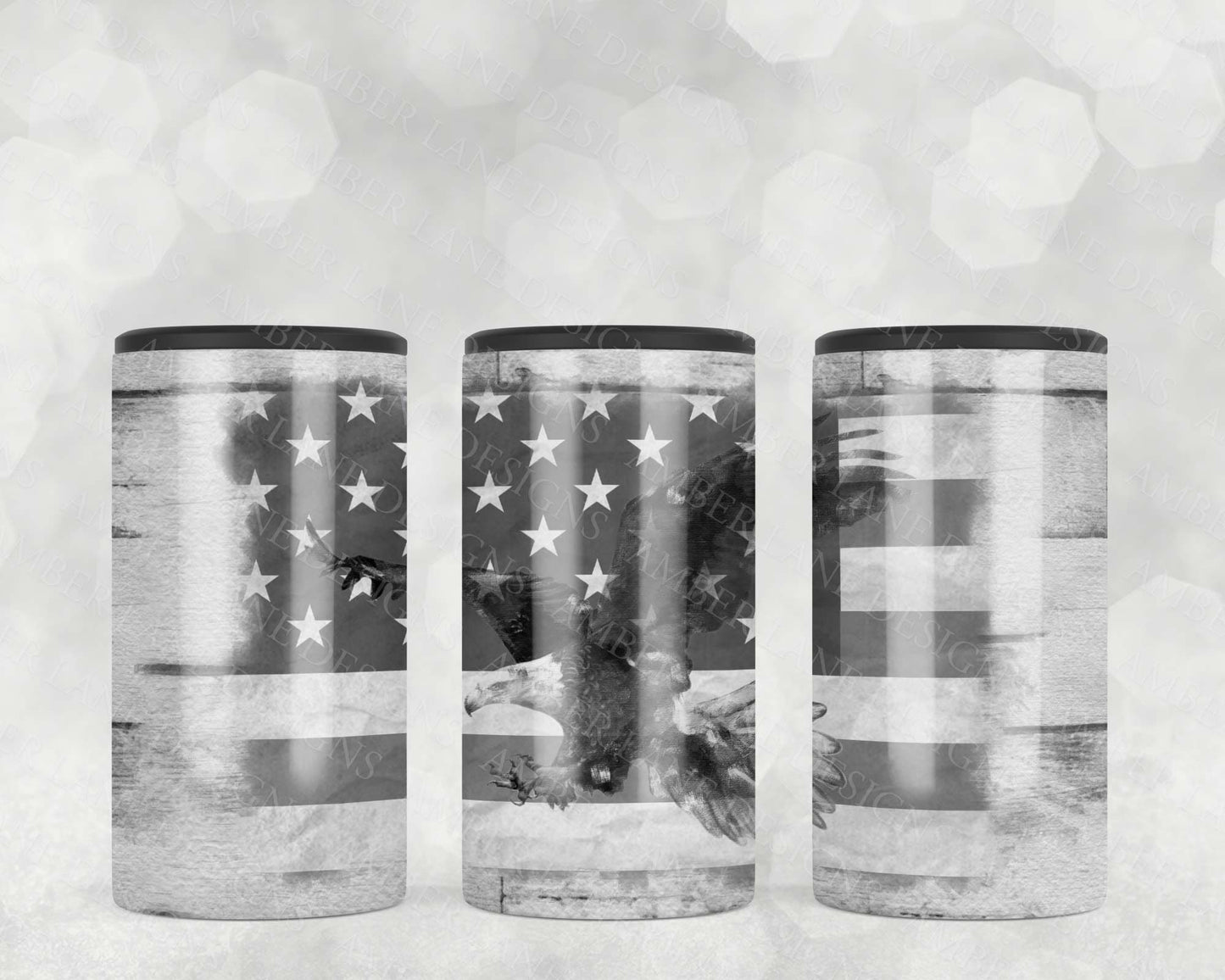 Eagle USA Flag in Back and White 4in1 Can Cooler Sublimation Wrap 1 jpeg file