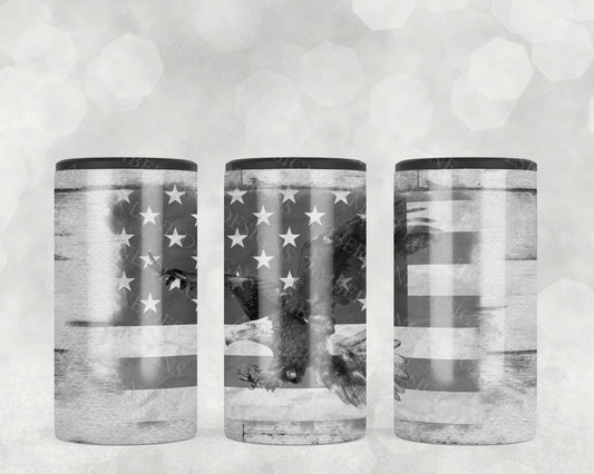 Eagle USA Flag in Back and White 4in1 Can Cooler Sublimation Wrap 1 jpeg file