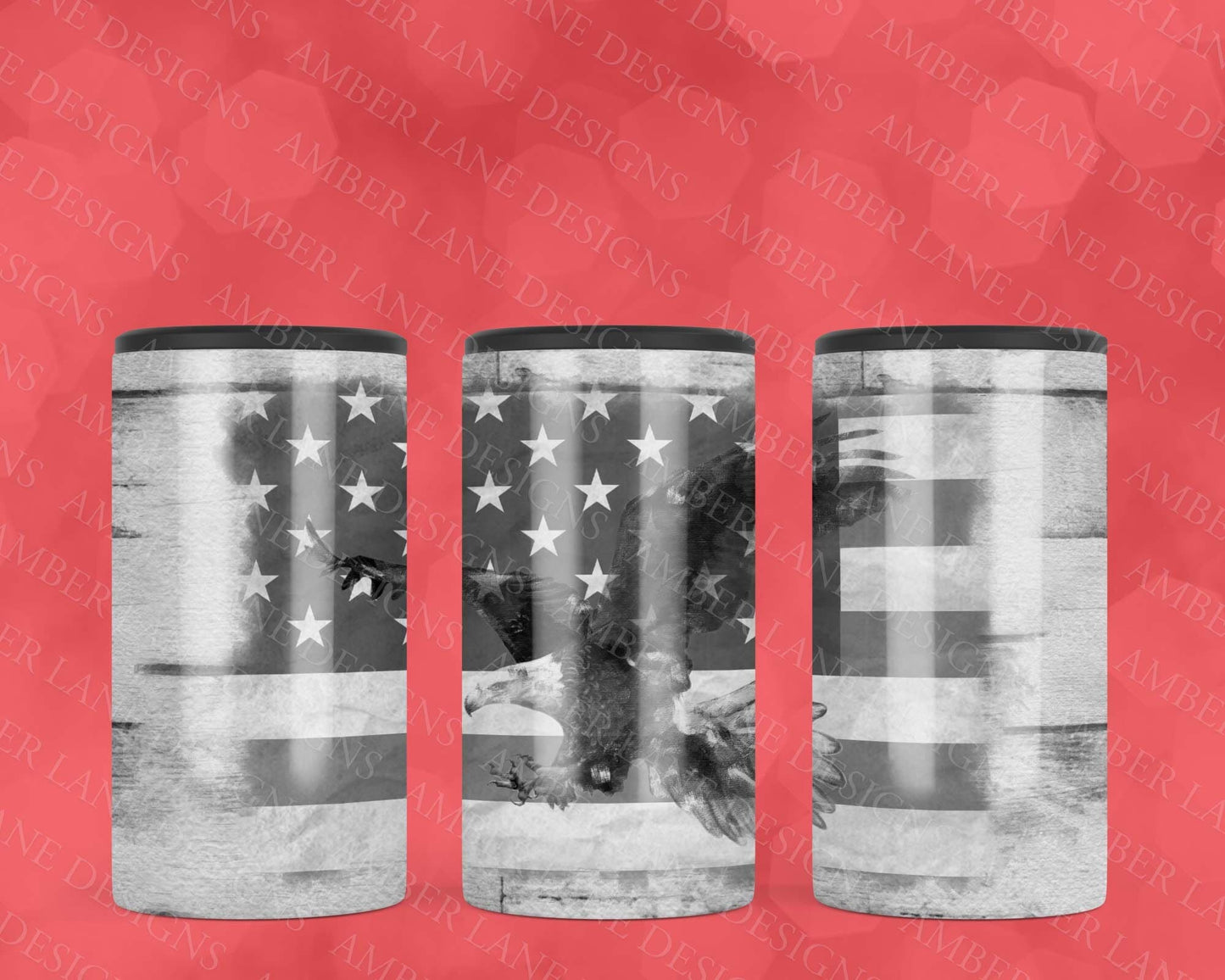 Eagle USA Flag in Back and White 4in1 Can Cooler Sublimation Wrap 1 jpeg file