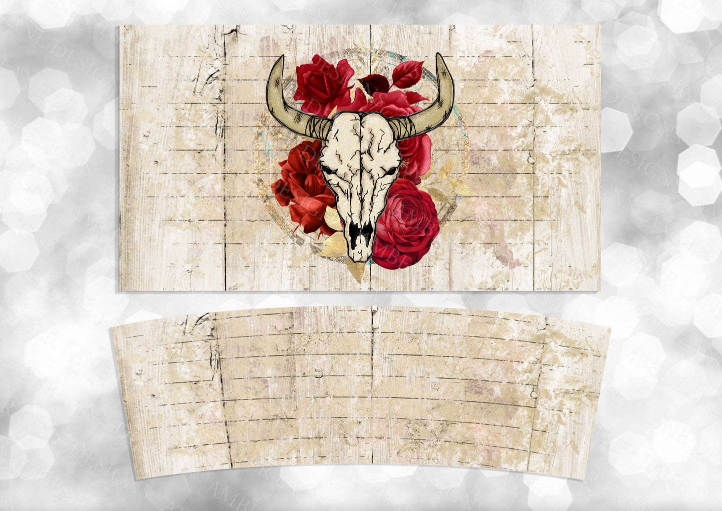 Bull Skull with roses 40oz TUMBLER Two Piece tumbler sublimation wrap png digital files