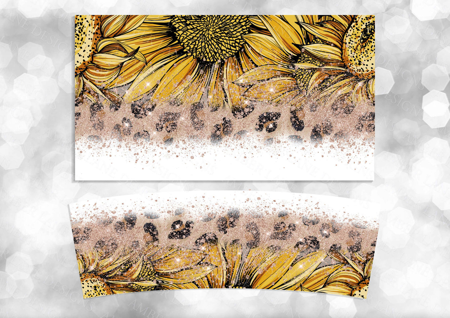Sunflower Leopard and Rose Gold Glitter 40oz TUMBLER Two Piece tumbler sublimation wrap png digital files