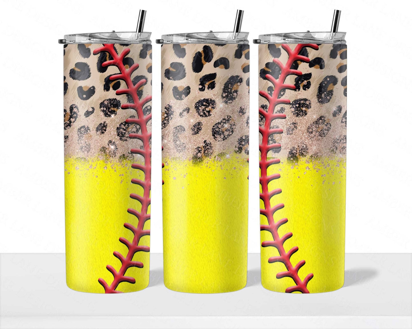 Softball Cheetah glitter laces tumbler 20oz SKINNY TUMBLER straight wrap 1 jpeg file