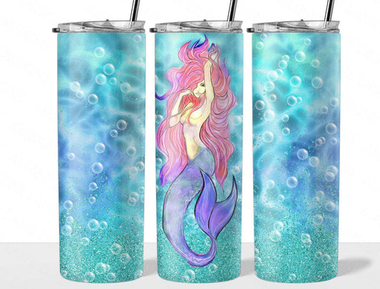 Mermaid with pink hair 20oz SKINNY TUMBLER straight wrap 1 jpeg file