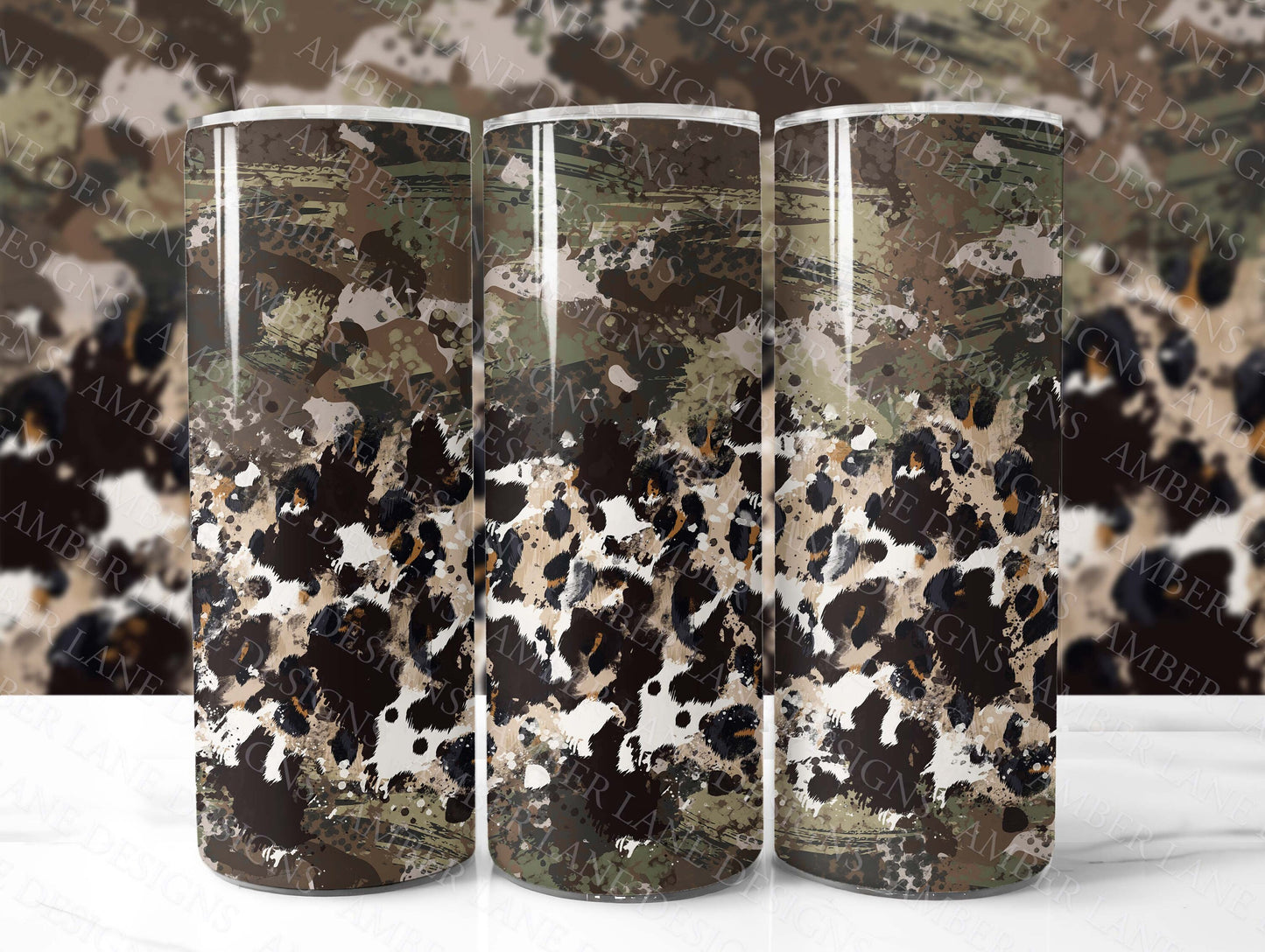 Camouflage Cowhide and Leopard 20oz SKINNY TUMBLER straight wrap 1 jpeg file