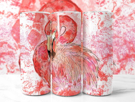 Pink Flamingo glitter 20oz SKINNY TUMBLER straight wrap 1 jpeg file