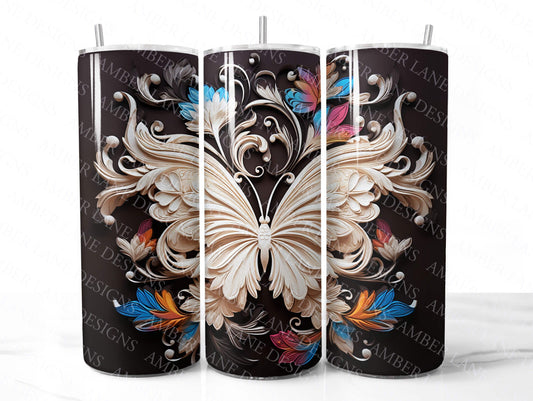 3D oil paint carved wooden Butterfly 20oz SKINNY TUMBLER wrap