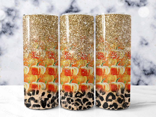 Glamorous Harvest Gold Glitter Pumpkin Leopard 20oz Skinny Pumpkin Spice and Everything Nice: