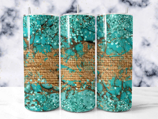 Cowgirl Chic Companion Rustic Elegance: Western Burlap Bliss with a Teal and Turquoise Twist Glitter Tumbler Wrap Southwestern Saddle Style