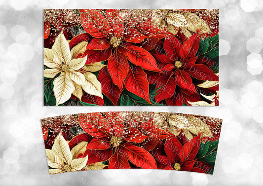 Poinsettia Christmas floral 40oz TUMBLER Two Piece tumbler sublimation wrap png digital files