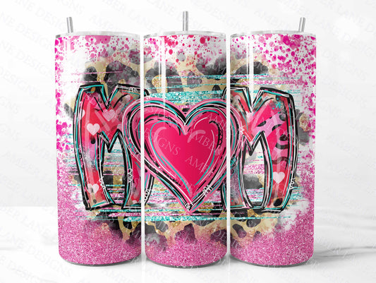 Mom Valentine glitter heart 20oz SKINNY TUMBLER straight wrap 1 jpeg file