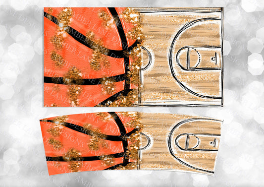 Basketball and court Glitter 40oz TUMBLER Two Piece tumbler sublimation wrap png digital files