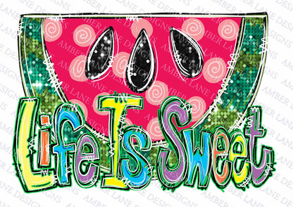 Fat Juicy Watermelon with glitter png file , Life is sweet, doodle art