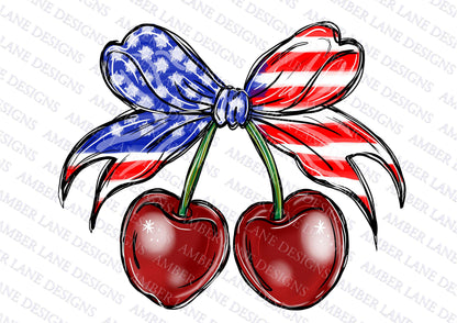 Cherry Coquette USA 4th of July bow PNG