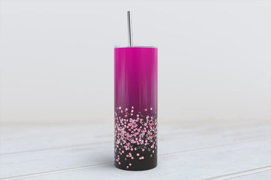 Pink and Black ombre glitter tumbler 20oz SKINNY TUMBLER straight wrap 1 jpeg file