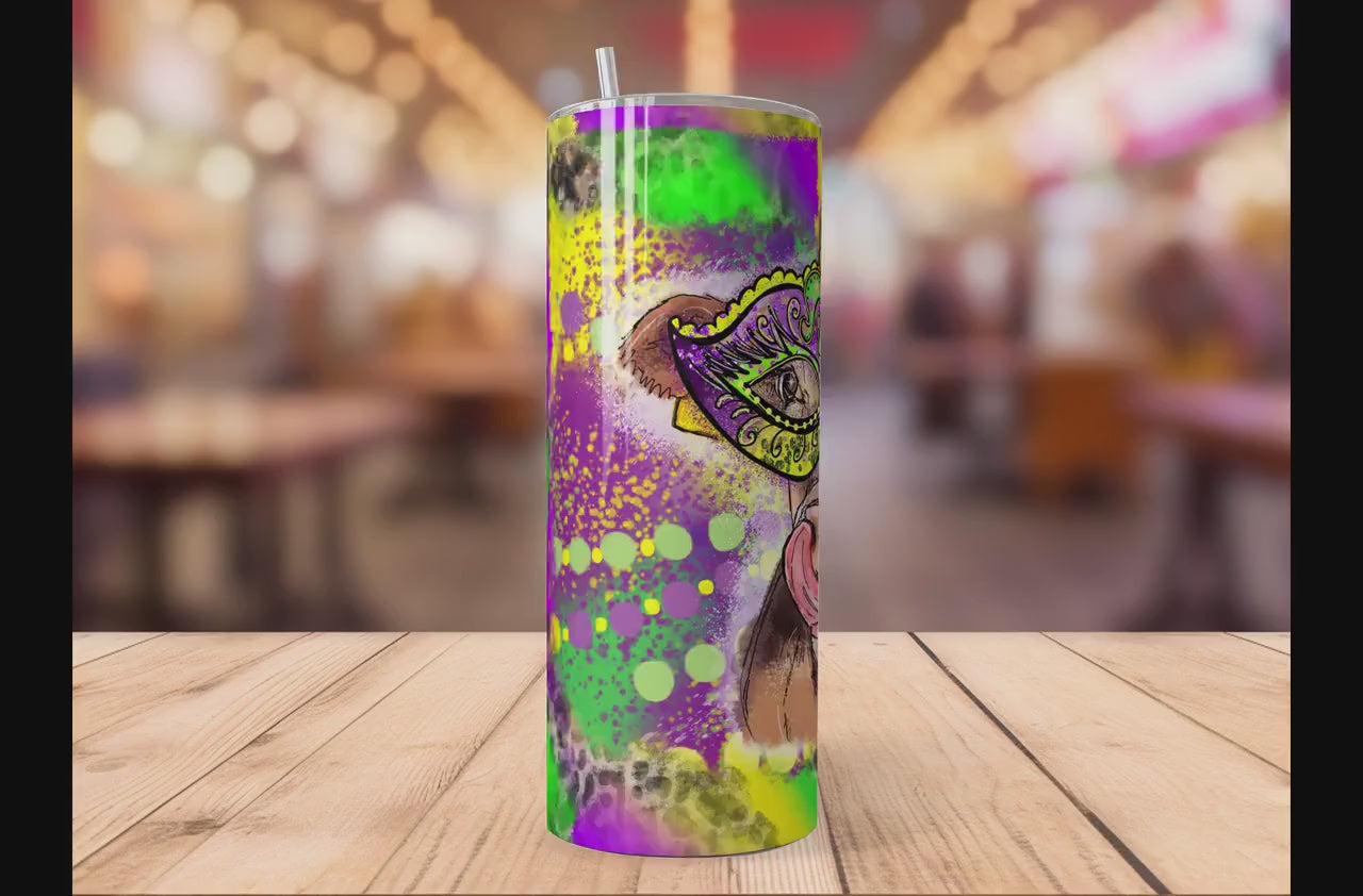 Mardi Gras 20oz cute cow lick   20oz SKINNY TUMBLER straight wrap 1 jpeg file