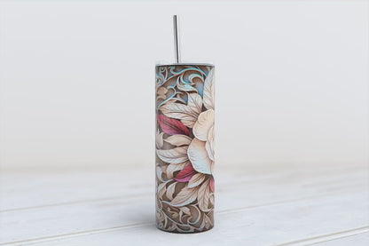 3D oil carved wooden rose 20oz SKINNY TUMBLER wrap