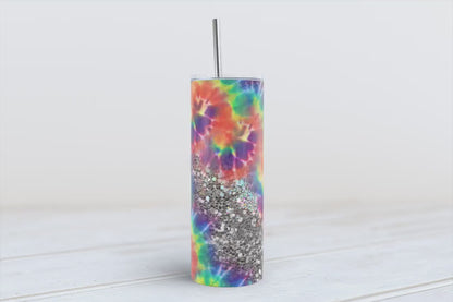 Tie dye Rainbow glitter 20oz SKINNY TUMBLER bundle straight wrap 1 jpeg file