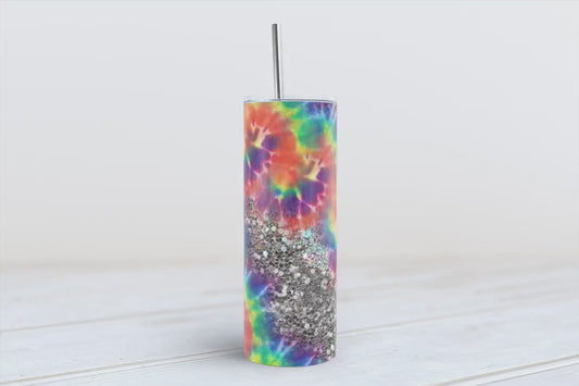 Tie dye Rainbow glitter 20oz SKINNY TUMBLER bundle straight wrap 1 jpeg file