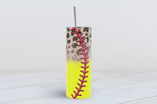 Softball baseball leopard laces with glitter tumbler 20oz SKINNY TUMBLER straight wrap 1 jpeg file