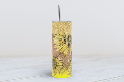 Sunflower Serenity: 20oz Skinny Tumbler in Straight Elegance Golden Bloom Bliss Harvest Sunshine Petals and Sips ields of Gold 1 jpeg file