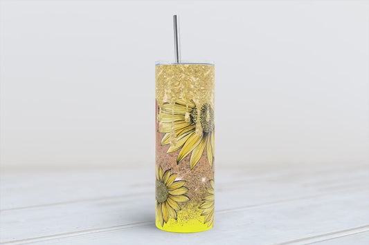 Sunflower Serenity: 20oz Skinny Tumbler in Straight Elegance Golden Bloom Bliss Harvest Sunshine Petals and Sips ields of Gold 1 jpeg file