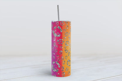 Rainbow glitter leopard watercolor 20oz SKINNY TUMBLER bundle straight wrap 1 jpeg file
